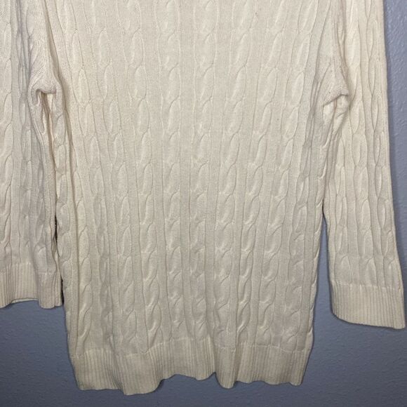 Loft Off White Crew Neck Cable Knit Sweater Size Large - Picture 6 of 10
